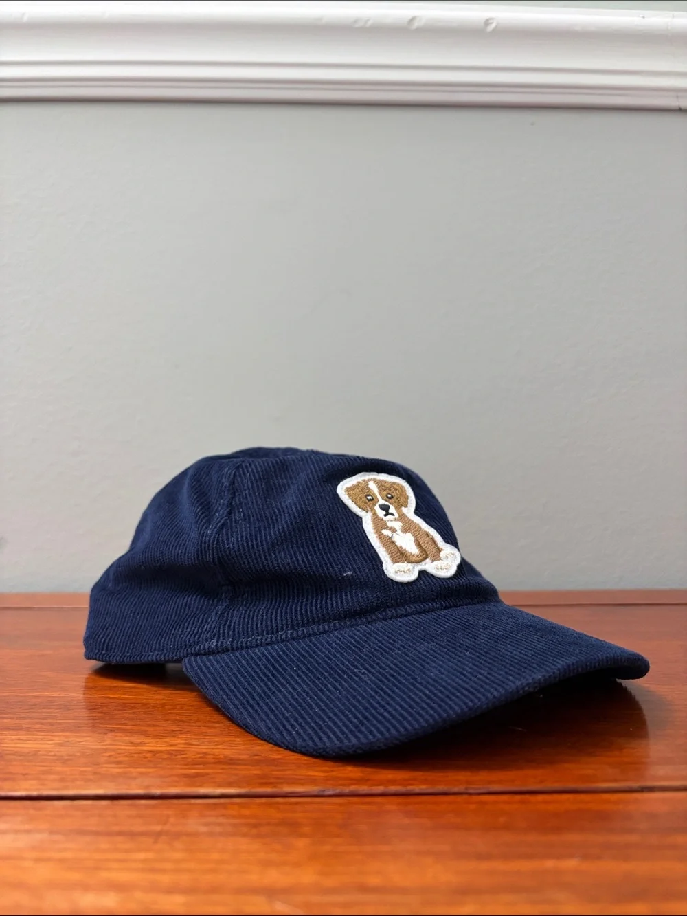 Baby Navy Corduroy Cap with Puppy Patch